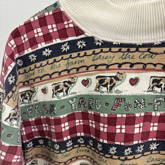 Vintage Erika & Company Farm Print Mock Neck Sweatshirt - Picture 3 of 8